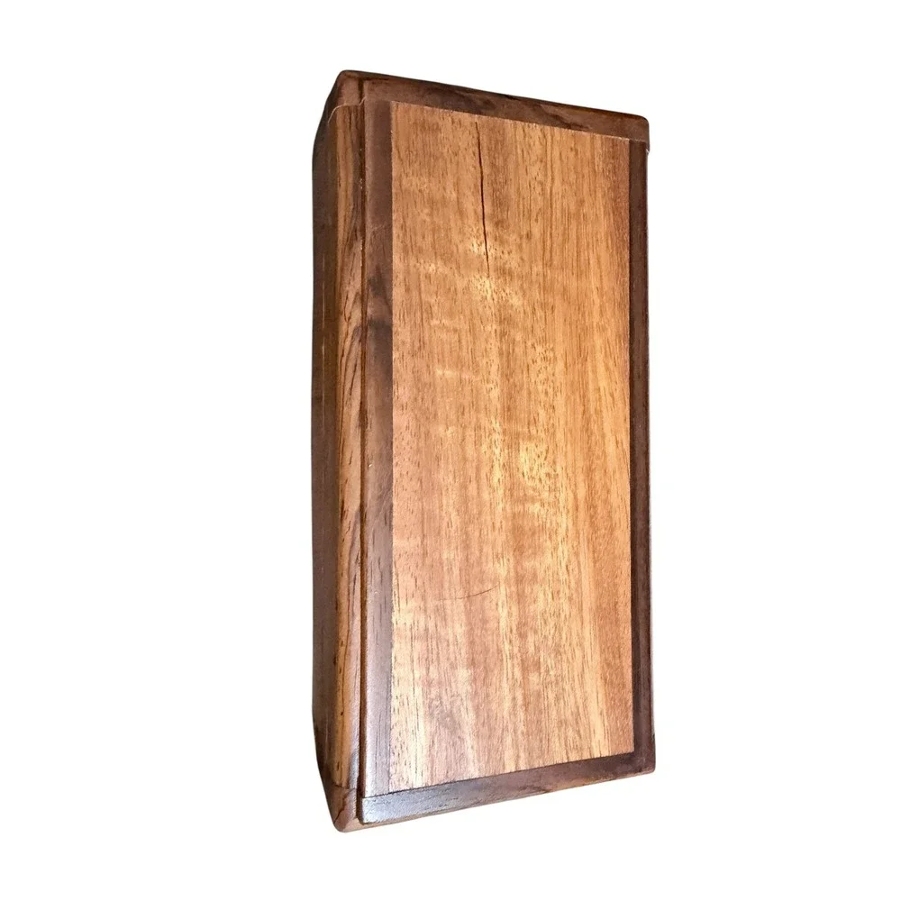 Boho Marquetry Wood Inlay Trinket Box Brown Geometric Parquetry Lined